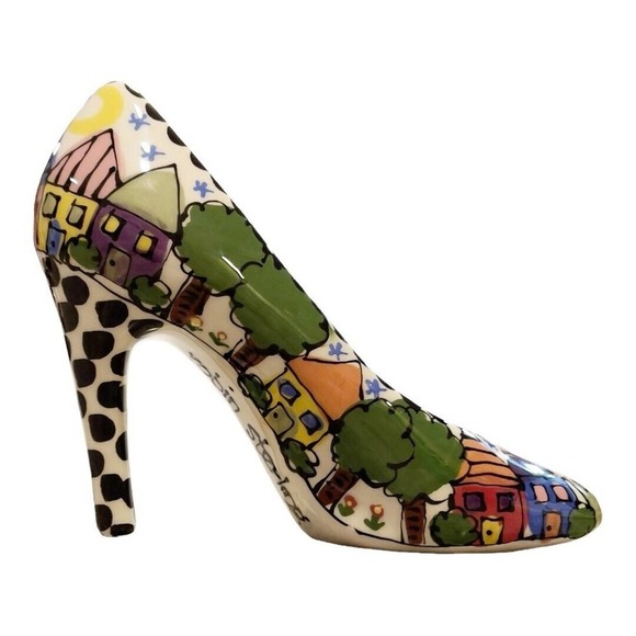 Robin Sterling Pottery Ceramic High Heel Pump Shoe Earrings Rings Jewelry Holder - Picture 3 of 5